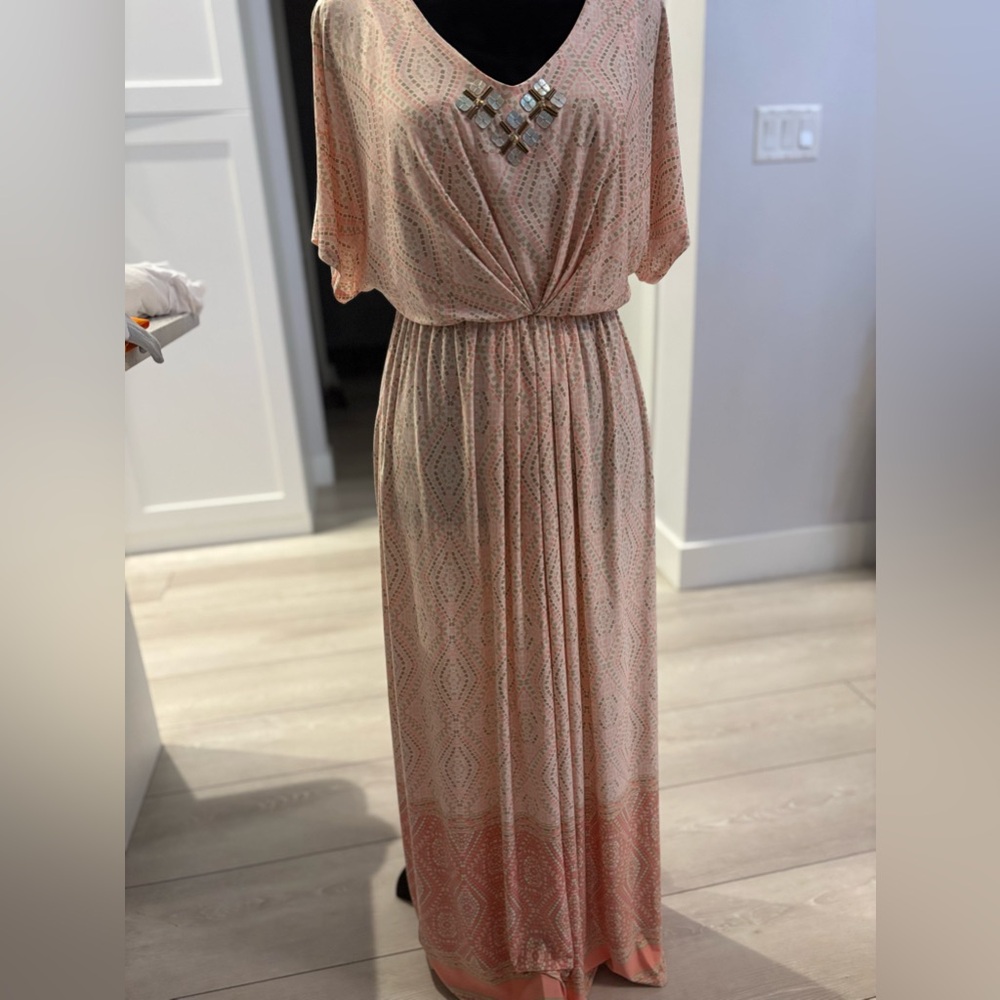 Ruby Rd Women's Polyester Short Sleeve V-Neck Long Maxi Dress#623